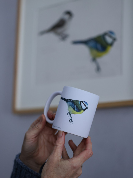 Matte Ceramic Mug with Blue Tit Illustration